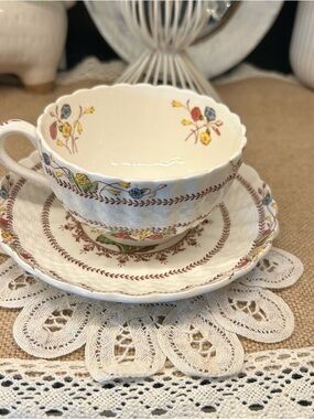 Vintage Spode Copeland Cowslip Flat Cup & Saucer Set | Chelsea Wicker Shape